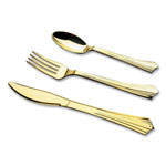 Tablemate Gourmet Gold Assorted Plastic Cutlery, Mediumweight, 20 Forks, 15 Knives, 15 Spoons/Pack orginal image