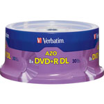 Verbatim Dual-Layer DVD+R Discs, 8.5GB, 8x, Spindle, 30/PK, Silver orginal image